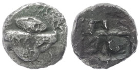 Lesbos, Uncertain mint, BI 1/24 Stater, 0.34 g 7.12 mm. Circa 500-450 BC. 
Obv: Head of boar right; eye (or barley grain) above.
Rev: Quadripartite in...
