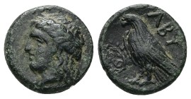 Troas, Abydos. AE, 4.13 g 15.93 mm. Circa 4th-3rd century BC.
Obv: Laureate head of Apollo to left
Rev: ABY, Eagle standing left, wings closed; befo...