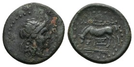 Troas, Alexandria. AE, 3.29 g 18.20 mm. 3rd-2nd century BC.
Obv: Laureate head of Apollo to right
Rev: ΑΛΕΞΑΝ, Horse grazing to left; monogram below...