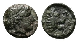 Troas. Antandros, AE, 0.71 g 8.72 mm. Circa 400-350 BC.
Obv: Head of Artemis Astyrne right, thin band in hair
Rev: [A]N[TAN], Head of lion right,
R...