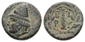 Troas, Birytis. AE, 5.89 g 18.45 mm. 4th-3rd centuries BC.
Obv: Head of Kabeiros left, wearing pilos; star to left and right.
Rev: B - I / P - Y in ...