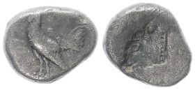 Troas, Dardanos. AR Hemiobol, 0.39 g 7.07 mm. 5th century BC. 
Obv: Rooster standing left. 
Rev: Incuse head of a calf to left. 
Ref: SNG München 173 ...