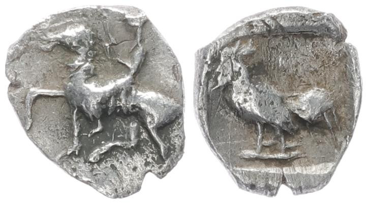 Troas, Dardanos. AR Hemiobol, 0.31 g 8.05 mm. Circa 405-360 BC. 
Obv: Horseman r...