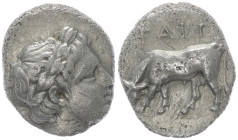 Troas, Gargara. AR Drachm, 2.87 g 15.52 mm. Circa 450-400 BC. 
Obv: Laureate head of Apollo to right 
Rev: ΓAΡΓ, Bull grazing to left; all within incu...