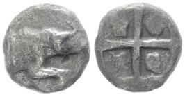 Troas, Kebren. AR Hemiobol, 0.38 g 7.42 mm. 5th century BC. 
Obv: Forepart of ram right.
Rev: Quadripartite incuse square.
Ref: SNG Copenhagen 257.
Ne...