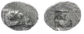 Troas, Kebren. AR Hemiobol, 0.28 g 7.92 mm. Circa 5th century BC. 
Obv: [KEBP], Ram's head to right; 
Rev: Quadripartite incuse square. 
Ref:SNG Copen...