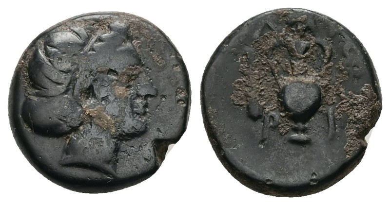 Troas. Larisa-Ptolemais, AE, 4.39 g 17.21 mm. 400-300 BC.
Obv:Female head right...