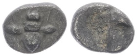 Ionia, Ephesos. AR Tetartemorion, 0.18 g 6.02 mm. Circa 550-500 BC. 
Obv: Bee. 
Rev: Quadripartite incuse square. 
Ref: Rosen 384.
Fine/VF.