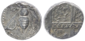 Ionia, Ephesos. AR Hemidrachm. 1.71 g 11.23 mm. Circa 335-320 BC. Korylas, magistrate. 
Obv: Bee with straight wings 
Rev: Four-part incuse divided by...