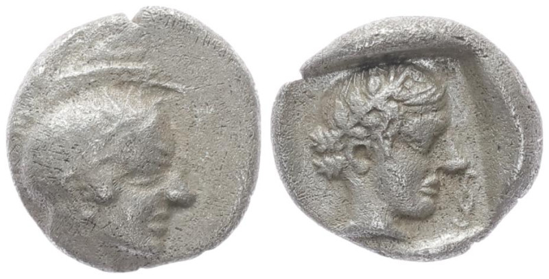 Lycia, Xanthos. AR Obol, 0.68 g 9.45 mm. 450-420 BC.
Obv: Head of Athena right, ...