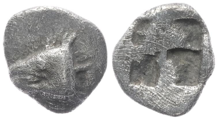 Mysia,Kyzikos. AR Hemiobol, 0.34 g 7.85 mm. 520-480 BC.
Obv: Head of tunny fish ...