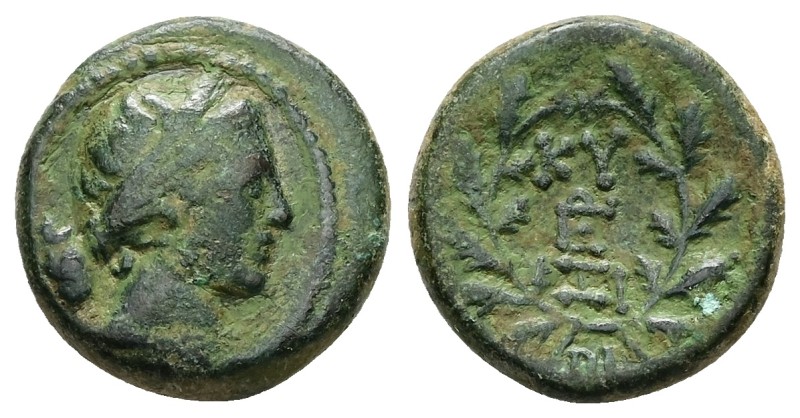 Mysia, Kyzikos.AE, 5.64 g 17.86 mm. 2nd-1st centuries BC.
Obv: Laureate head of...