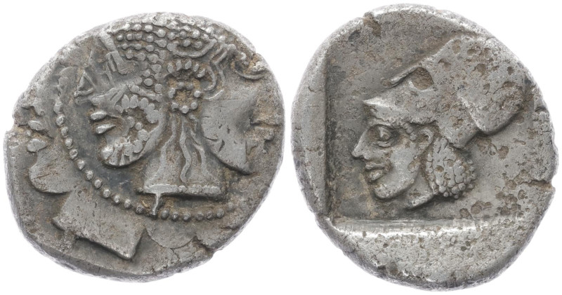 Mysia, Lampsakos. AR Drachm, 5.03 g 19.27 mm. Circa 500-450 BC.
Obv: Janiform fe...