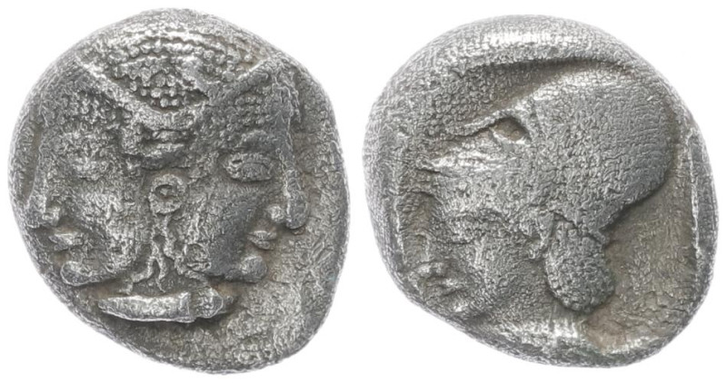 Mysia, Lampsakos. AR Diobol, 1.20 g 10.44 mm. Circa 500-450 BC. 
Obv: Janiform f...