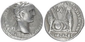 Augustus, 27 BC-AD 14. AR, Denarius. 3.54 g. 18.38 mm. Lungdunum.
Obv: CAESAR AVGVSTVS DIVI F PATER PATRIAE. Head of Augustus, laureate, right.
Rev: A...