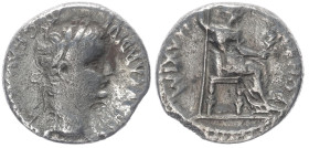 Tiberius, 14-37 AD. AR, Denarius. 3.38 g. 16.95 mm. Lugdunum (Lyon).
Obv: [TI CAES]AR DIVI [AVG F AVGVSTVS]. Laureate head of Augustus, right.
Rev: PO...