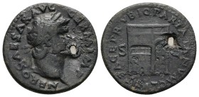 Nero, 54-68 AD. AE, As. 9.02 g. 27.88 mm. Rome.
Obv: NERO CAESAR AVG GERM IMP. Head of Nero, laureate, right.
Rev: PACE P R VBIQ PARTA IANVM CLVSIT,...