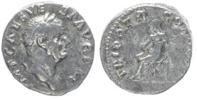 Vespasian, 69-79 AD. AR, Denarius. 3.37 g. 17.40 mm. Rome.
Obv: MP CAES VESP AVG P M. Head of Vespasian, laureate, right.
Rev: TRI POT II COS […]. Pax...
