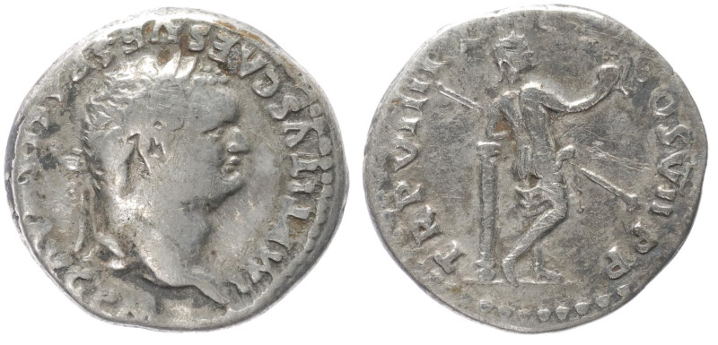 Titus, 79-81 AD. AR, Denarius. 3.14 g. 15.78 mm. Rome.
Obv: IMP TITVS CAES VESPA...