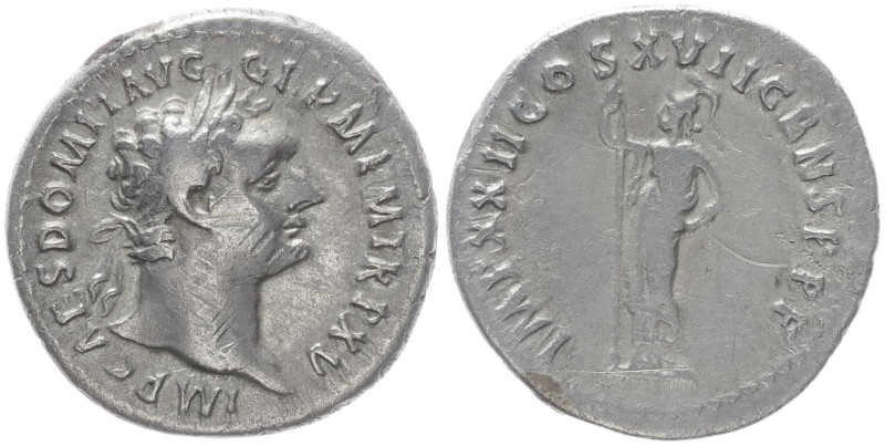 Domitian, 81-96 AD. AR, Denarius. 2.93 g. 19.11 mm. Rome.
Obv: IMP CAES DOMIT AV...