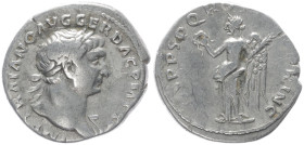 Trajan, 98-117 AD. AR, Denarius. 3.12 g. 18.70 mm. Rome.
Obv: IMP TRAIANO AVG GER DAC P M TR P. Bust of Trajan, slight drapery on left shoulder.
Rev: ...