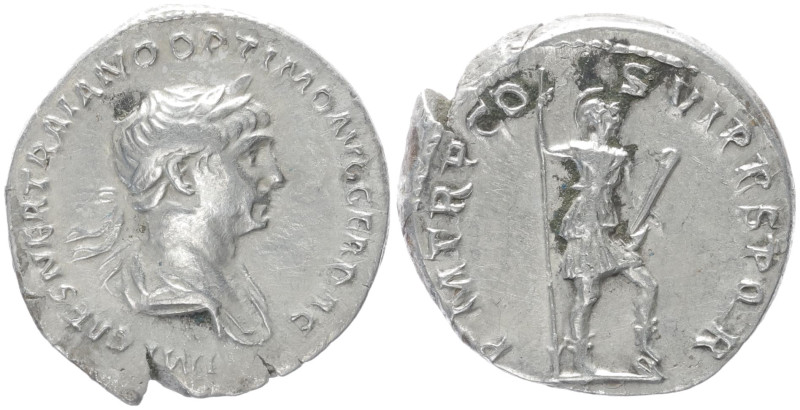 Trajan, 98-117 AD. AR, Denarius. 2.91 g. 19.82 mm. Rome.
Obv: IMP CAES NER TRAIA...