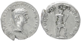 Trajan, 98-117 AD. AR, Denarius. 2.91 g. 19.82 mm. Rome.
Obv: IMP CAES NER TRAIANO OPTIMO AVG GER DAC. Laureate and draped bust of Trajan, right.
Rev:...
