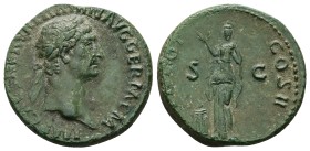 Trajan, 98-117 AD. AE, As. 10.46 g. 27.63 mm. Rome.
Obv: IMP CAES NERVA TRAIAN AVG GERM P M. Head of Trajan, laureate, right
Rev: [TR POT] COS II S ...
