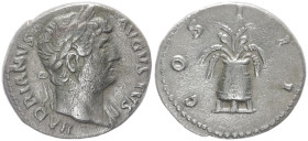 Hadrian, 117-138 AD. AR, Denarius. 3.00 g. 18.81 mm. Rome.
Obv: HADRIANVS AVGVSTVS. Bust of Hadrian, laureate, drapery over left shoulder, right.
Rev:...