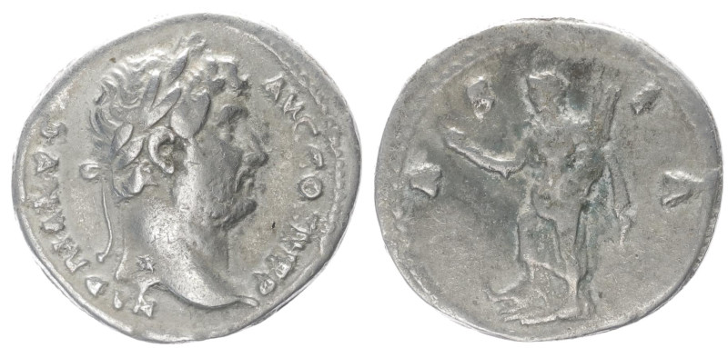 Hadrian, 117-138 AD. AR, Denarius. 2.98 g. 18.05 mm. Rome. Travel Series.
Obv: H...