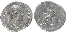 Hadrian, 117-138 AD. AR, Denarius. 2.84 g. 18.98 mm. Rome.
Obv: HADRIANVS AVGVSTVS. Head of Hadrian, laureate, right.
Rev: COS III. Concordia seated l...