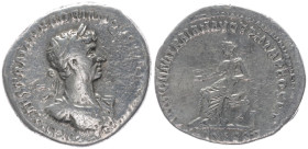 Hadrian, 117-138 AD. AR, Denarius. 2.77 g. 19.21 mm. Rome.
Obv: IMP CAES TRAIAN HADRIAN [OPT AVG GER DAC]. Bust of Hadrian, laureate, slight drapery o...