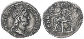 Sabina Augusta, 128-136/7 AD. AR, Denarius. 3.28 g. 17.59 mm. Rome.
Obv: SABINA AVGVSTA HADRIANI AVG. Bust of Sabina, draped, right.
Rev: CONCORDIA AV...