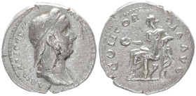 Sabina Augusta, 128-137 AD. AR, Denarius. 2.84 g. 17.70 mm. Rome.
Obv: SABINA AVGVSTA [HADRIANI AVG]. Bust of Sabina, diademed, wearing stephane with ...