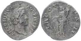 Antoninus Pius, 138-161 AD. AR, Denarius. 2.94 g. 18.56 mm. Rome.
Obv: ANTONINVS AVG PIVS P P. Head of Antoninus Pius, laureate, right.
Rev: TR POT CO...