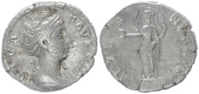 Diva Faustina I, Died 140/1 AD. AR, Denarius. 2.93 g. 18.10 mm. Rome.
Obv: DIVA FAVSTINA. Bust of Faustina I, draped, right, hair elaborately waved in...