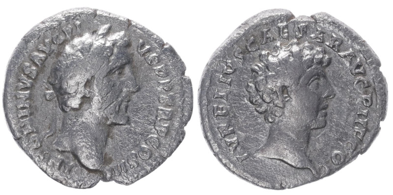 Antoninus Pius with Marcus Aurelius as Caesar, 138-161 AD. AR, Denarius. 2.64 g....