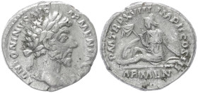 Marcus Aurelius, 161-180 AD. AR, Denarius. 3.31 g. 17.47 mm. Rome.
Obv: ANTONINVS AVG ARMENIACVS. Bust of Marcus Aurelius, laureate, cuirassed, right....