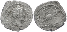 Septimius Severus, 193-211 AD. AR, Denarius. 2.72 g. 18.85 mm. Rome.
Obv: SEVERVS PIVS AVG. Head of Septimius Severus, laureate, right.
Rev: IN[DVL]GE...
