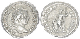 Caracalla, 198-217 AD. AR, Denarius. 3.78 g. 19.83 mm. Rome.
Obv: ANTONINVS PIVS AVG. Head of Caracalla, laureate, right. 
Rev: PONTIF TR P X COS II. ...