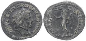 Caracalla, 198-217 AD. AR, Denarius. 2.31 g. 18.91 mm. Rome.
Obv: ANTONINVS PIVS AVG GERM. Head of Caracalla, laureate, right.
Rev: P M TR P XX COS II...