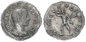 Severus Alexander, 222-235 AD. AR, Denarius. 2.23 g. 19.89 mm. Rome.
Obv: IMP ALEXANDER PIVS AVG. Bust of Severus Alexander, laureate, draped, right.
...