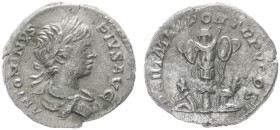 Caracalla, 198-217 AD. AR, Denarius. 2.95 g. 17.71 mm. Rome.
Obv: ANTONINVS PIVS AVG. Bust of Caracalla, laureate, draped, right.
Rev: PART MAX PON TR...