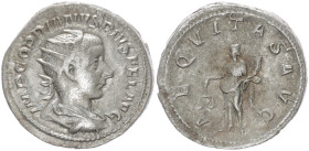 Gordian III, 238-244 AD. AR, Antoninianus. 3.96 g. 22.77 mm. Rome.
Obv: MP GORDIANVS PIVS FEL AVG. Bust of Gordian III, radiate, draped, cuirassed, ri...