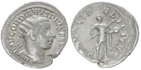 Gordian III, 238-244 AD. AR, Antoninianus. 4.03 g. 22.84 mm. Antioch.
Obv: IMP GORDIANVS PIVS FEL AVG. Bust of Gordian III, radiate, cuirassed, seen f...