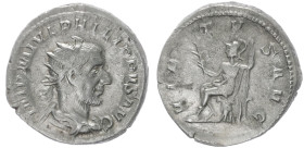 Philip I ‘The Arab’, 244-249 AD. AR, Antoninianus. 4.13 g. 22.65 mm. Rome.
Obv: IMP M IVL PHILIPPVS AVG. Bust of Philip the Arab, radiate, draped, cui...