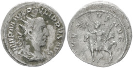 Philip I ‘The Arab’, 244-249 AD. AR, Antoninianus. 3.67 g. 22.32 mm. Rome.
Obv: IMP M IVL PHILIPPVS AVG. Bust of Philip the Arab, radiate, draped, cui...