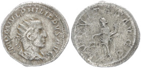 Philip I ‘The Arab’, 244-249 AD. AR, Antoninianus. 3.38 g. 22.73 mm. Rome.
Obv: IMP M IVL PHILIPPVS AVG. Bust of Philip the Arab, radiate, draped, cui...