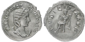 Otacilia Severa Augusta, 244-249 AD. AR, Antoninianus. 4.24 g. 23.30 mm. Rome.
Obv: MARCIA OTACIL SEVERA AVG. Bust of Otacilia Severa, diademed, drap...