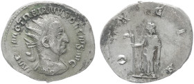 Trajan Decius, 249-251 AD. AR, Antoninianus. 2.88 g. 22.65 mm. Rome.
Obv: IMP C M Q TRAIANVS DECIVS AVG. Bust of Trajan Decius, radiate, draped, cuira...
